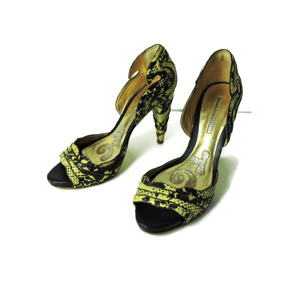 Tatiana Gorentzvaig snake piton Heels Shoes Peep Toe unique sz 38 EU / 8 US